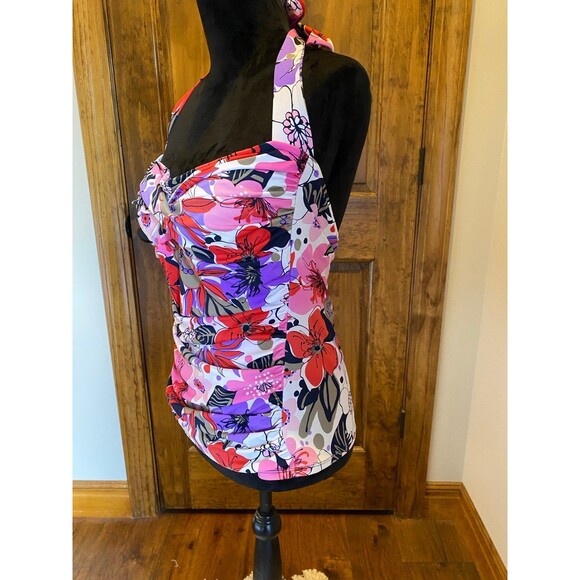 Womens Halter Swim Bikini Top with Ruching on sides & front Size 14 Pink - Picture 4 of 8
